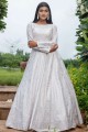 Cotton Anarkali Suit in White with dupatta