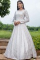 Cotton Anarkali Suit in White with dupatta