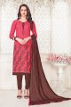 Exquisite Rose Red South Cottan Churidar Suit