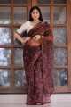 Organza Maroon Saree in Lace,digital print