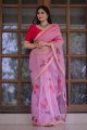 Lace,digital print Organza Saree in Pink with Blouse
