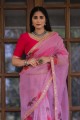 Lace,digital print Organza Saree in Pink with Blouse