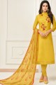 Ethinc Yellow Chanderi Cotton Churidar Suit