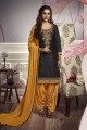 Dazzling Black Cotton Satin Patiala Suit