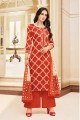 Adorable Red Heavy Chanderi Palazzo Suit