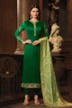 Exquisite Green Satin Georgette Churidar Suit