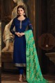 Traditional Navy Blue Satin Georgette Churidar Suit