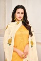 Yellow Pure Cotton Jaam Silk Palazzo Suit