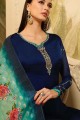 Appealing Navy Blue Satin Georgette Palazzo Suit