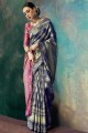 Navy Blue, Pink Banarasi Silk saree