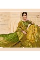 Golden 7 Green Linen Silk  saree