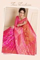 Golden & Pink Linen Silk  saree