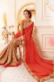Ethinc Orange Art Silk saree