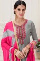 Grey Cotton Patiala Suits in Cotton