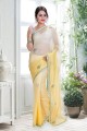 Saree in Yellow Tissue with Hand