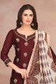 Red Churidar Suits in Silk with Chanderi