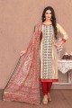 Light Cream Silk Chanderi Churidar Suits with dupatta