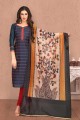 Appealing Dark Blue Silk Churidar Suits with Chanderi