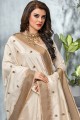 Indian Ethnic Off White Saree in Printed Raw Silk