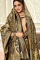 Silk Saree with Weaving in Golden Black