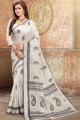 Stylish Multicolor Printed Saree in Cotton & Linen