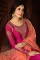 Satin Georgette Churidar Suits in Rani Pink with Satin Georgette