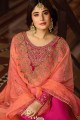 Satin Georgette Churidar Suits in Rani Pink with Satin Georgette