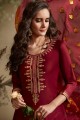 Maroon Silk Patiala Suits with Cotton