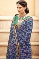 Embroidered Georgette Saree in Blue & Sea Green with Blouse