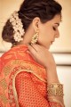 Embroidered Saree in Orange & Cream Georgette