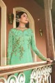 Satin Georgette Palazzo Suits in Light Green with dupatta