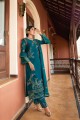 Satin Georgette Palazzo Suits in sea Blue with dupatta