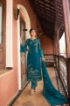 Satin Georgette Palazzo Suits in sea Blue with dupatta