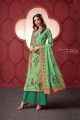 Green Palazzo Suits in Silk with Cotton