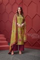 Palazzo Suits in Olive Green Silk with Cotton