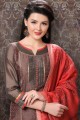 Silk Churidar Suits with Chanderi in Light Brown
