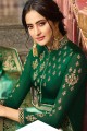 Satin Georgette Churidar Suits in Green with dupatta