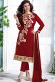 Chanderi Straight Pant Straight Pant Suit in Maroon Cotton