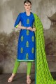 Cotton Churidar Suits with Chanderi in Blue