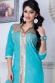 Chanderi Straight Suit in Blue Cotton