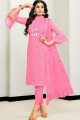 Satin Pink Straight Pant Suit in Cotton