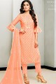 Satin Straight Pant Suit in Peach with Cotton