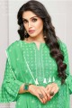 Green Cotton Straight Pant Suit in Satin