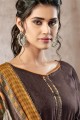 Cotton Patiala Suits in Brown Jacquard
