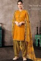 Cotton Jacquard Patiala Suits in Yellow