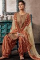 Beige Patiala Salwar Patiala Suits in Jacquard with Cotton