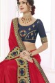 Red Saree with Embroidered Silk