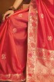Coral Jacquard & Silk Weaving Saree with Blouse