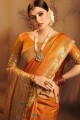 Jacquard & Silk Saree with Weaving in Orange
