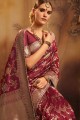 Maroon Saree in Jacquard & Silk with Weaving